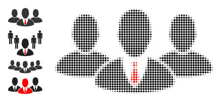 Pixelated halftone boss group icon, and other icons. Vector halftone composition of boss group symbol composed of spheric pixels.のイラスト素材