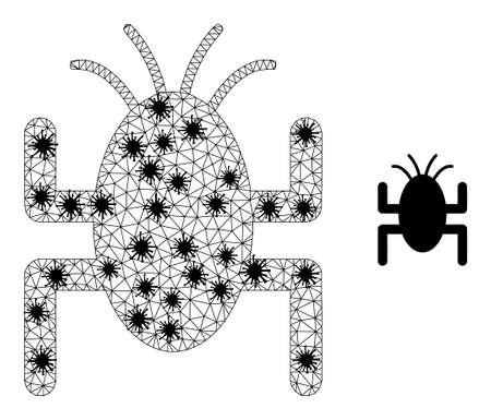 Mesh polygonal bug tick icon illustration with outbreak style. Abstraction is based on bug tick icon with black infection nodes.のイラスト素材