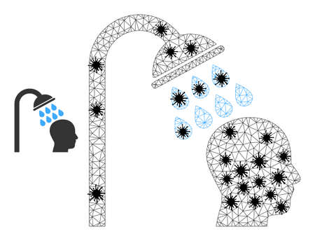 Mesh polygonal head shower icon illustration with outbreak style. Model is created from head shower icon with black coronavirus elements.のイラスト素材