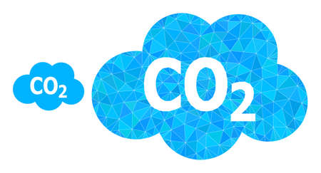 Low-poly carbon dioxide cloud icon on a white background. Flat geometric polygonal abstraction based on carbon dioxide cloud icon. Polygonal carbon dioxide cloud vector filled of chaotic triangles.のイラスト素材