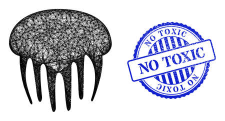 Vector crossing mesh jelly fish framework, and No Toxic blue rosette dirty seal print. Linear frame net illustration designed with jelly fish icon, is generated with crossing lines.のイラスト素材