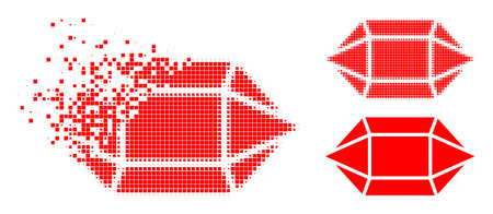 Disintegrating pixelated ruby crystal pictogram with halftone version. Vector destruction effect for ruby crystal icon.のイラスト素材