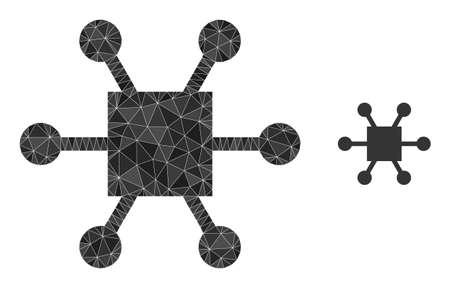 lowpoly nodes hub icon on a white background. Flat geometric polygonal symbol based on nodes hub icon. Polygonal nodes hub vector is combined with chaotic triangles.のイラスト素材