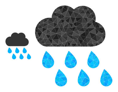 lowpoly rain weather icon on a white background. Flat geometric lowpoly illustration based on rain weather icon. Polygonal rain weather vector is designed from randomized triangles.のイラスト素材