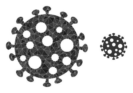 Low-poly virus cell icon on a white background. Flat geometric polygonal illustration based on virus cell pictogram. Polygonal virus cell vector is combined with random triangles.のイラスト素材