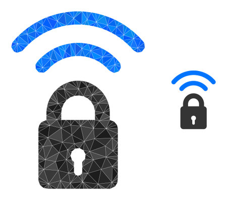 Low-poly Wi-Fi lock icon on a white background. Flat geometric 2d modeling illustration based on Wi-Fi lock icon. Polygonal Wi-Fi lock vector is designed of chaotic triangles.のイラスト素材