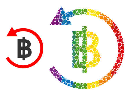 Bitcoin refund collage icon of round dots in various sizes and spectrum colored color hues. A dotted LGBT-colored bitcoin refund for lesbians, gays, bisexuals, and transgenders.のイラスト素材
