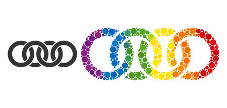 Circle chain mosaic icon of round items in variable sizes and rainbow color hues. A dotted LGBT-colored circle chain for lesbians, gays, bisexuals, and transgenders.のイラスト素材
