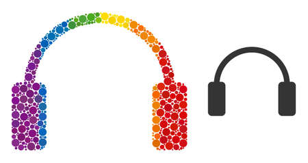 Headphones composition icon of round dots in various sizes and rainbow colored color tones. A dotted LGBT-colored headphones for lesbians, gays, bisexuals, and transgenders.のイラスト素材