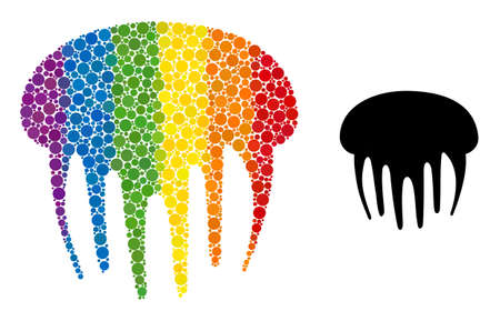 Jelly fish composition icon of filled circles in variable sizes and rainbow colored color tints. A dotted LGBT-colored jelly fish for lesbians, gays, bisexuals, and transgenders.のイラスト素材