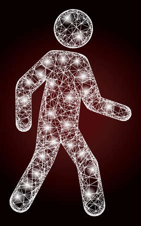 Constellation wire frame pedestrian man with light spots on a dark red gradiented background. Vector frame generated from pedestrian man icon, and from intersected lines.のイラスト素材