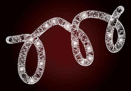 Bright crossing mesh spiral microbe with light spots on a dark red gradient background. Vector...