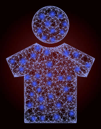 Bright net mesh boy with glowing spots on a dark red gradient background. Vector grid based on boy icon, and with hatched lines. Bright carcass hatched mesh boy.のイラスト素材