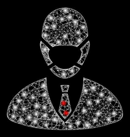 Constellation net manager mask with glowing spots. Vector carcass based on manager mask icon, and with crossed lines. Constellation carcass polygonal manager mask on a black background.のイラスト素材