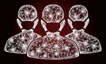 Sparkle net mesh mask people group with light spots on a dark red gradiented background. Vector...