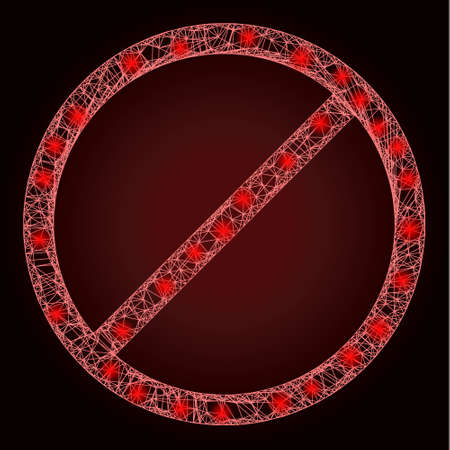 Illuminated net forbidden with light spots on a dark red gradient background. Vector frame based on forbidden icon, and with hatched lines. Glossy frame hatched mesh forbidden.のイラスト素材