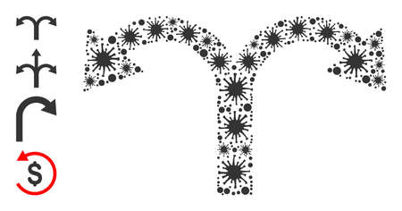 Virus  collage bifurcation back arrow icon, and other icons. Bifurcation back arrow collage for breakout templates. Vector collage is composed of random Virus items.のイラスト素材