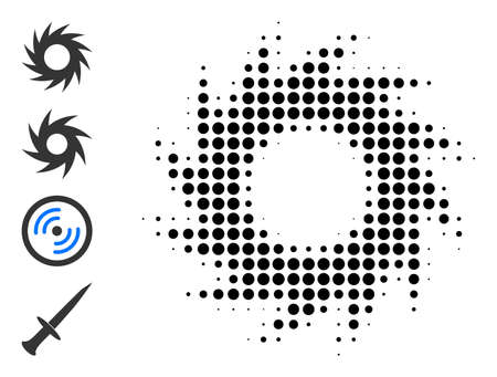 Pixel halftone circular cutter icon, and bonus icons. Vector halftone composition of circular cutter icon created of circle dots.のイラスト素材