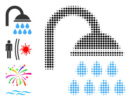 Dot halftone shower icon, and other icons. Vector halftone mosaic of shower icon formed of round pixels.のイラスト素材