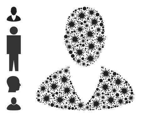 Bacterium collage client profile icon, and other icons. Client profile mosaic for breakout templates. Vector mosaic is made with random bacterium icons.のイラスト素材