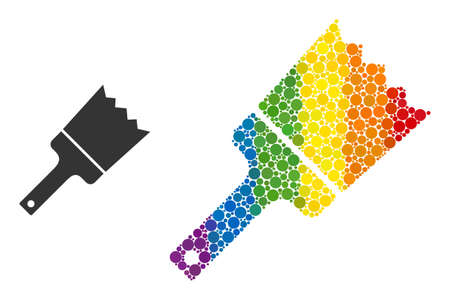 Painting brush composition icon of spheric blots in variable sizes and rainbow color tones. A dotted LGBT-colored painting brush for lesbians, gays, bisexuals, and transgenders.のイラスト素材