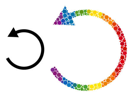 Rotate left arrow composition icon of round dots in various sizes and spectrum color tints. A dotted LGBT-colored rotate left arrow for lesbians, gays, bisexuals, and transgenders.のイラスト素材