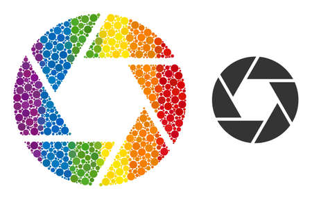 Shutter mosaic icon of round dots in different sizes and spectrum bright color tinges. A dotted LGBT-colored shutter for lesbians, gays, bisexuals, and transgenders.のイラスト素材