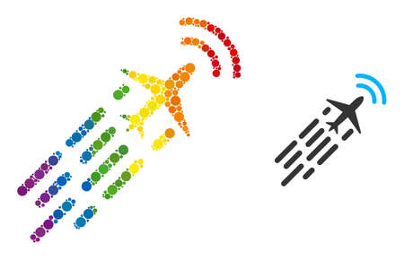 Supersonic airplane flight mosaic icon of circle elements in different sizes and spectrum bright color hues. A dotted LGBT-colored supersonic airplane flight for lesbians, gays, bisexuals,のイラスト素材