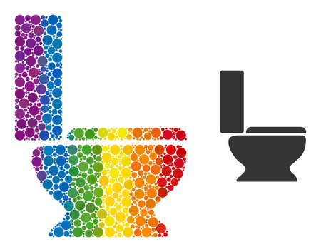 Toilet seat collage icon of round dots in various sizes and rainbow colored shades. A dotted LGBT-colored toilet seat for lesbians, gays, bisexuals, and transgenders. Vector icon in LGBT flag colors.のイラスト素材