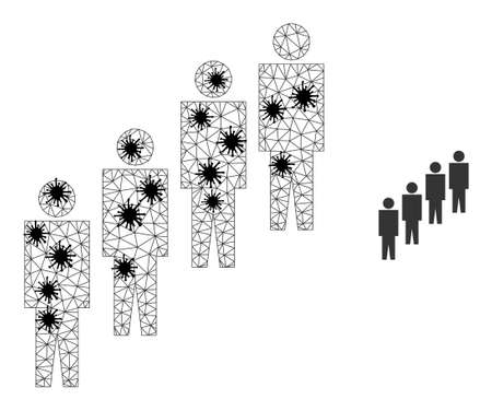 Mesh polygonal people queue symbol illustration in lockdown style. Abstraction is created from people queue icon with black Covid centers.のイラスト素材