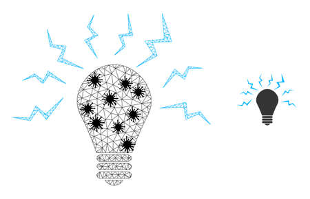 Mesh polygonal ultraviolet bulb icon illustration with infection style. Abstraction is based on ultraviolet bulb icon with black infection centers.のイラスト素材