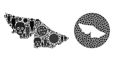 Collage Acre State map designed from items and people and skull items. Evil virus Acre State map collage created with circle and carved shape. Collages designed for hospital doctrines.のイラスト素材