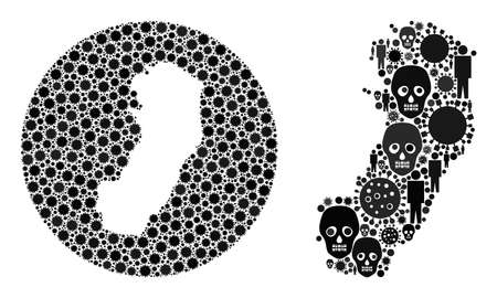 Mosaic Espirito Santo State map constructed from virus elements and humans and dead head elements. Pandemic virus Espirito Santo State map mosaic designed with sphere and cut out shape.のイラスト素材