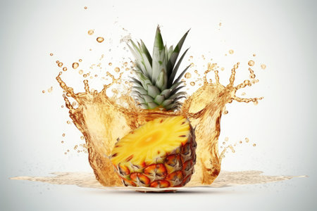 Pineapple in water splash isolated on white background. 3d illustrationの素材
