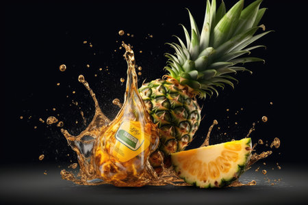 Pineapple juice splash isolated on black background. 3d illustrationの素材