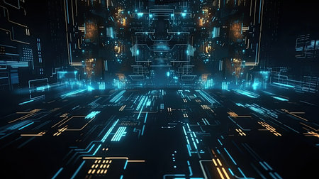 Futuristic cyberspace background, 3d rendering digital illustrationの素材
