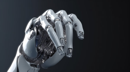 Robot hand touching something on black background. 3D rendering.の素材