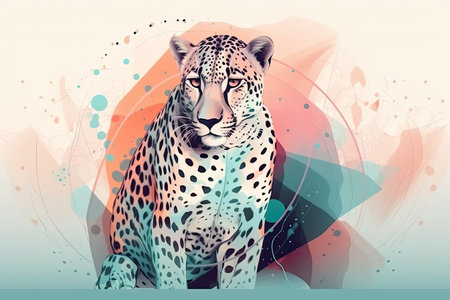Leopard on abstract colorful background with blots and spots. Vector illustrationの素材