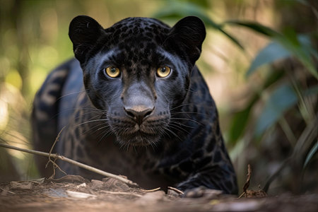 Close-up portrait of a black leopard (Panthera pardus)の素材