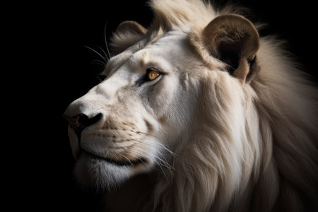 Portrait of a white lion on a black background. Studio shot.の素材