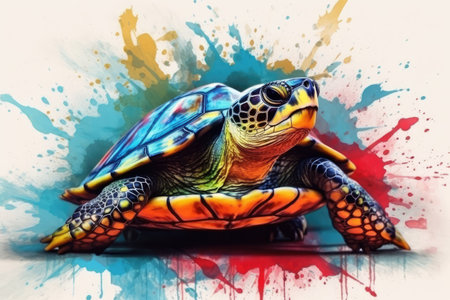 Colorful sea turtle on a watercolor background. Digital painting.の素材