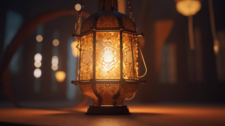 Lantern at night in the mosque. Ramadan Kareem backgroundの素材