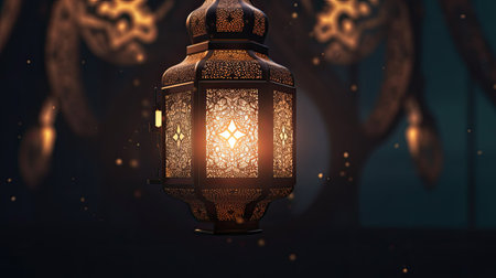Lantern in the night. Ramadan Kareem. 3D renderingの素材