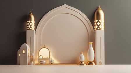 Ramadan Kareem background with arabic arch, 3d renderの素材