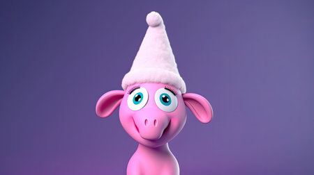 Funny pink pig wearing a christmas hat. 3d renderingの素材