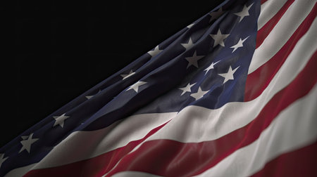 American flag waving in the wind on a black background. 3d renderingの素材