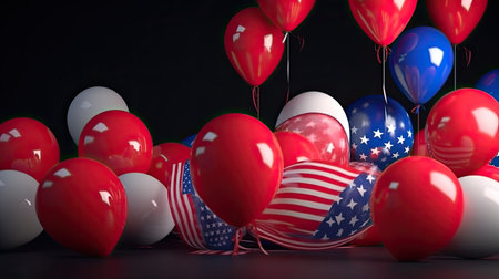 USA Independence Day concept with red, white and blue balloons. 3D Renderingの素材