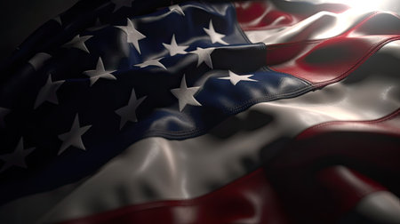 American Flag waving in the wind. 3d render illustration of United States of America flag.の素材