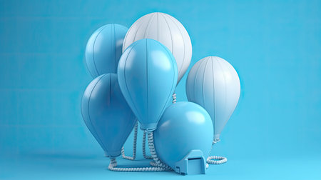 3d rendering of blue air balloons with padlock on blue backgroundの素材