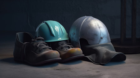 Helmet and boots for workers in the dark. 3D renderingの素材